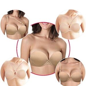 PLUSEXY PUSH-UP STRAPLESS BRA THICK PADDED NUDE 36D NEW